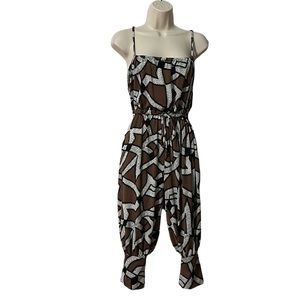 Pixie Brand Sleeveless Women's Jumper Pants Brown & White Knee Length Small